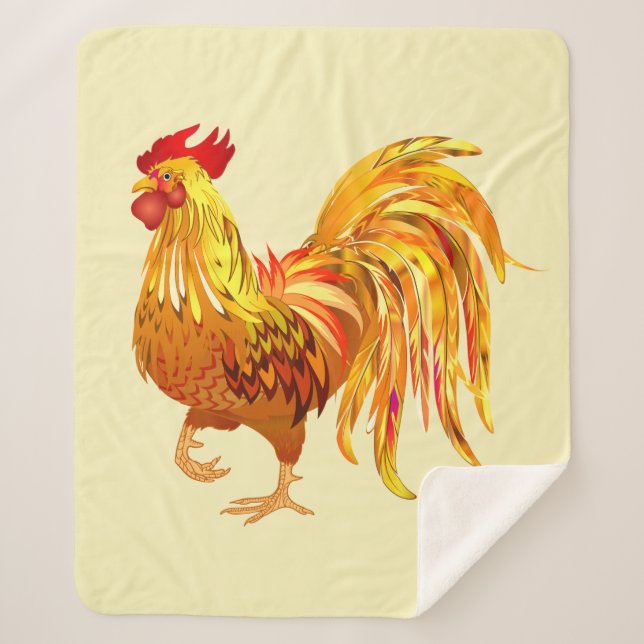 Golden Rooster Chicken Farm Animal Bird Art Sherpa Blanket (Front)