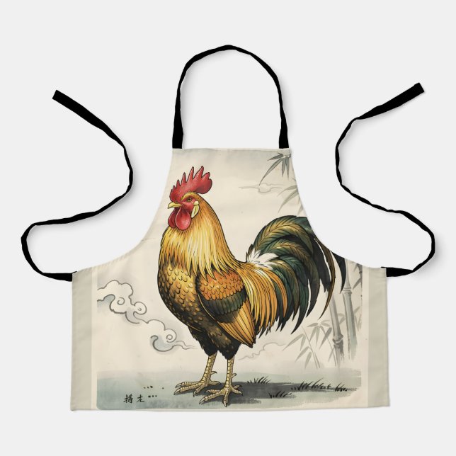Golden rooster Japanese art Apron (Front)