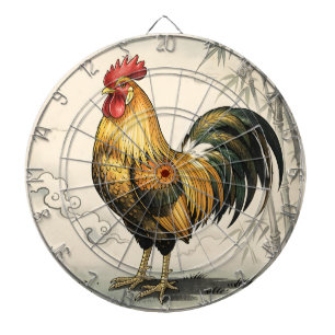 Golden rooster Japanese art Dartboard