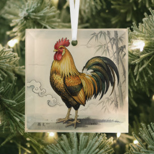 Golden rooster Japanese art Glass Tree Decoration