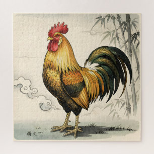 Golden rooster Japanese art Jigsaw Puzzle