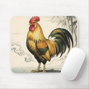 Golden rooster Japanese art Mouse Mat