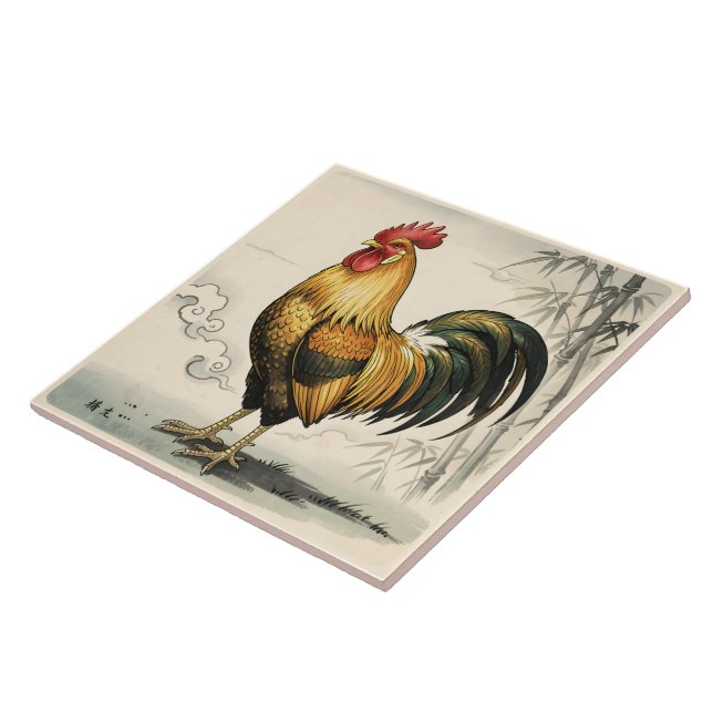 Golden rooster Japanese art Tile (Side)