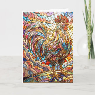 Golden Rooster of Light Crowing mosaic  Card