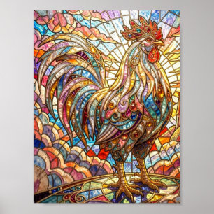 Golden Rooster of Light Crowing mosaic Poster