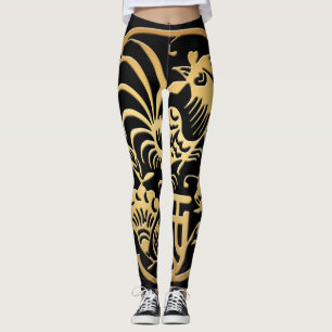 Golden Rooster Year 2017 Papercut Black leggings