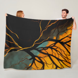 Golden Roots and Twilight Tree Fleece Blanket