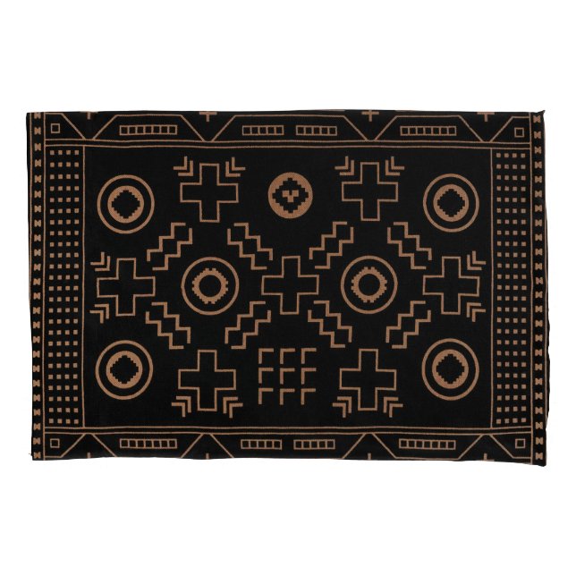 Golden Roots: Black & Tribal Moroccan Elegance Pillowcase (Front)