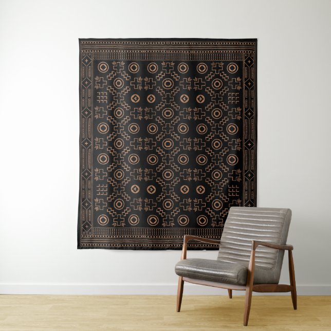 Golden Roots: Black & Tribal Moroccan Elegance Tapestry (In Situ)