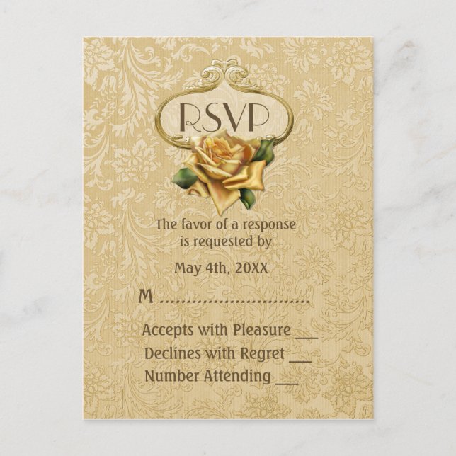 Golden Rose 50th Anniversary RSVP Invitation Postcard (Front)