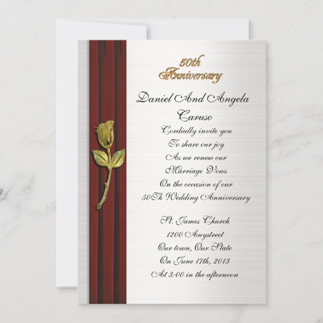 Golden rose, 50th Anniversary vow renewal Invitation (Front)