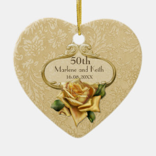 Golden Rose 50th Wedding Anniversary Ceramic Tree Decoration