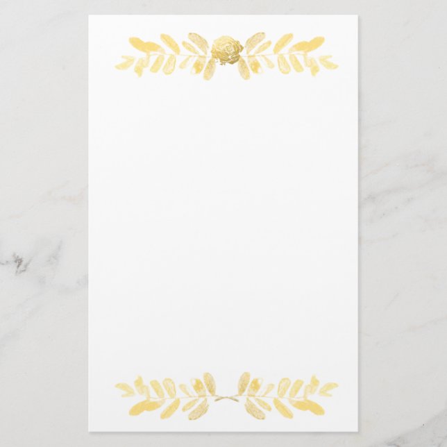 Golden Rose and leaves Stationery (Front)
