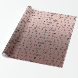 Golden rose and new year drawings wrapping paper