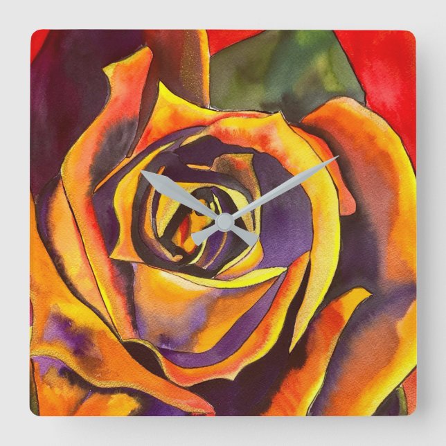 Golden Rose Art Square Wall Clock (Front)
