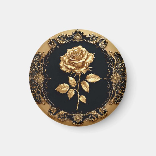 Golden Rose Artwork with Ornate Decorative Element Magnet (Front)