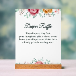 Golden Rose Baby Shower Diaper Raffle Acrylic Sign