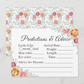 Golden Rose Baby Shower Predictions & Advice Card