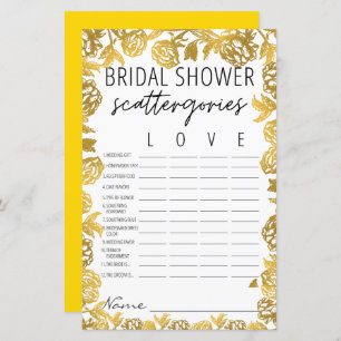 Golden Rose Bridal Shower Scattergories Game 