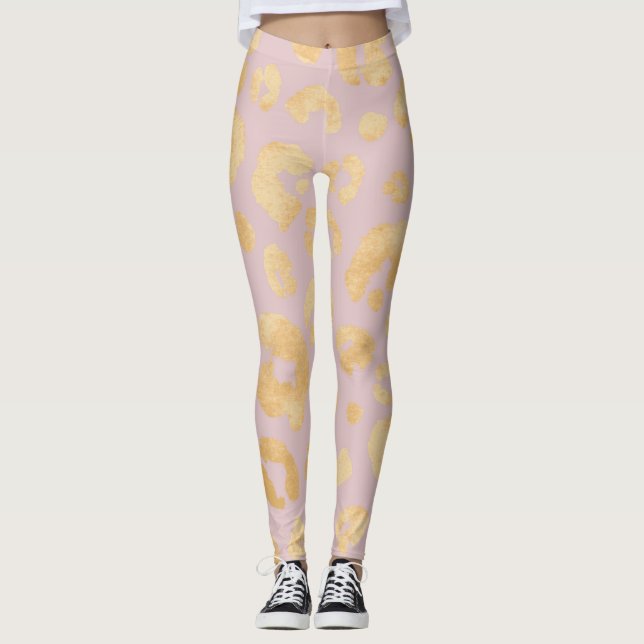 Golden Rose Cheetah Animal Print Leggings (Front)