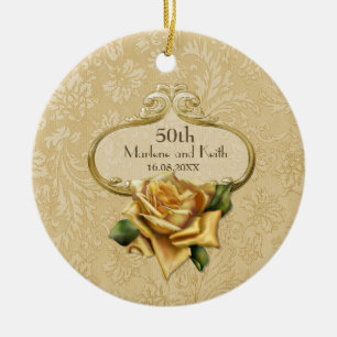 Golden Rose Damask 50th Wedding A Ceramic Tree Decoration