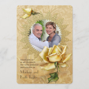 Golden Rose Damask 50th Wedding Anniversary Invitation