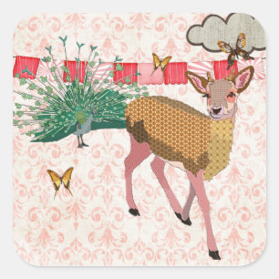 Golden Rose Deer & Peacock Pink Sticker