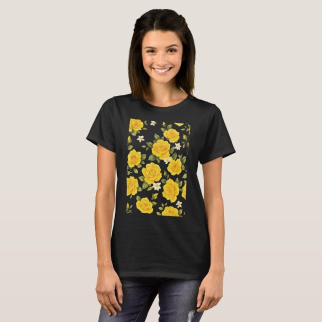 Golden Rose Elegance on Black T-Shirt (Front Full)