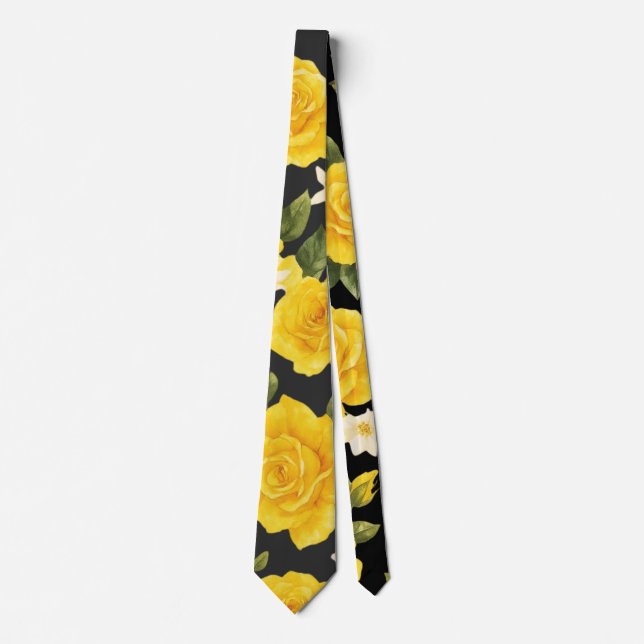 Golden Rose Elegance on Black Tie (Front)