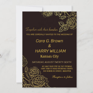 Golden Rose Floral Wedding Invitation