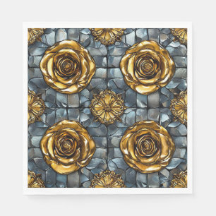 Golden rose flower napkin