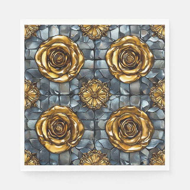 Golden rose flower napkin (Front)
