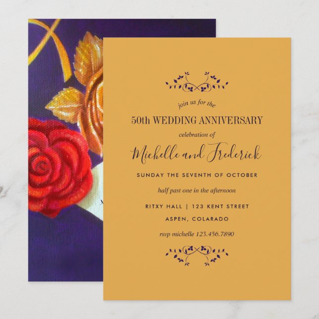 Golden Rose Gift 50th Wedding Anniversary invite (Front/Back)