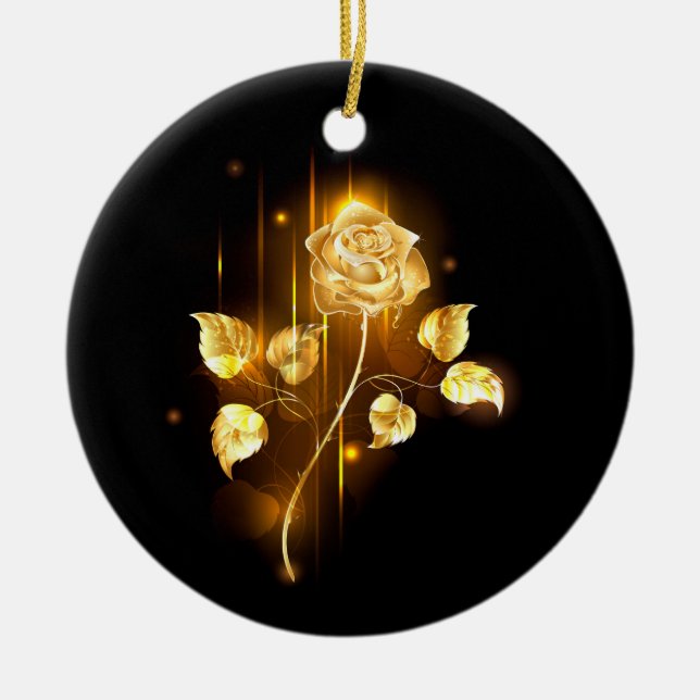 Golden rose ( gold rose ) ceramic tree decoration (Front)