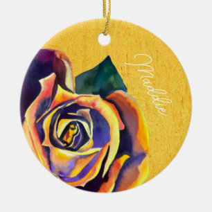 Golden Rose Gothic watercolor art Ceramic Tree Decoration
