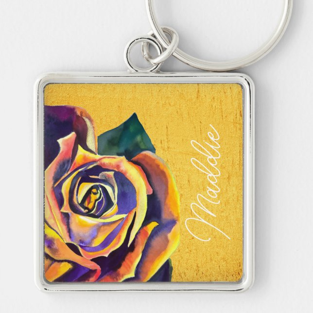 Golden Rose Gothic watercolor art Key Ring (Front)