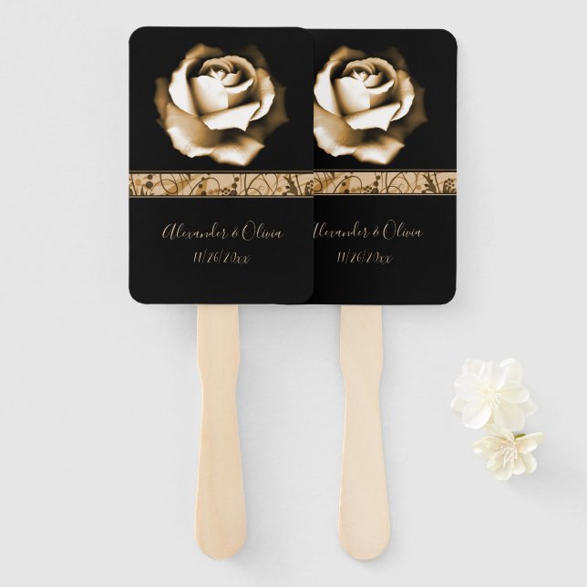 Golden Rose Hand Fan (Front and Back)