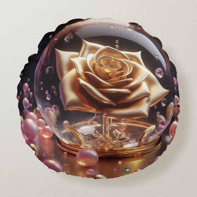 Golden rose in a globe round cushion (Front)