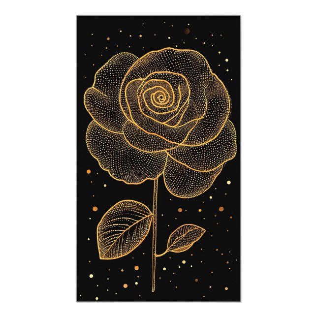 🌹 Golden Rose Line Art Sparkle Wall Print ✨ (Front)