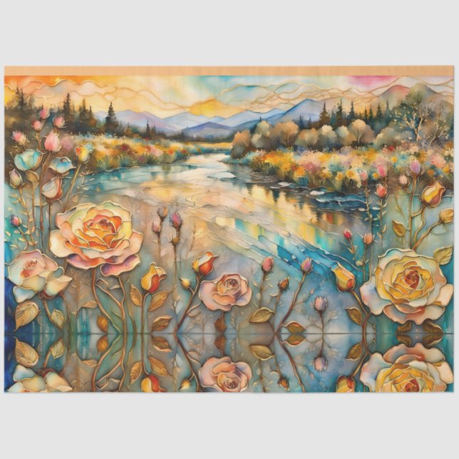 Golden Rose Mountain Valley Sunrise Tissue Paper (Front)