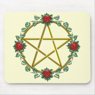 Golden Rose Pagan Pentacle Pentagram Mousepad
