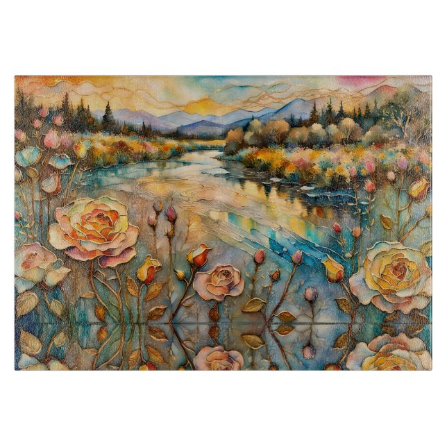 Golden Rose River Valley Sunrise  Cutting Board (Front)
