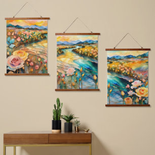 Golden Rose River Valley Sunrise Hanging Tapestry