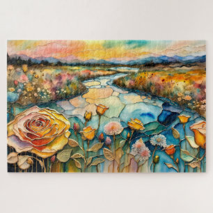 Golden Rose River Valley Sunrise Jigsaw Puzzle