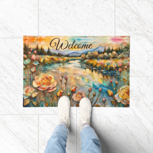 Golden Rose River Valley Sunrise Welcome Doormat