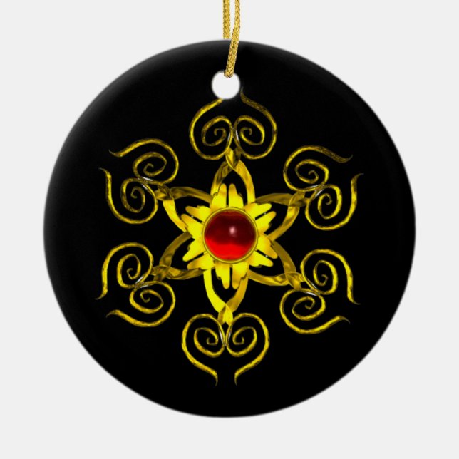 GOLDEN ROSE RUBY , black and white Ceramic Tree Decoration (Front)