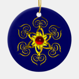 GOLDEN ROSE RUBY ,Blue and white Ceramic Tree Decoration