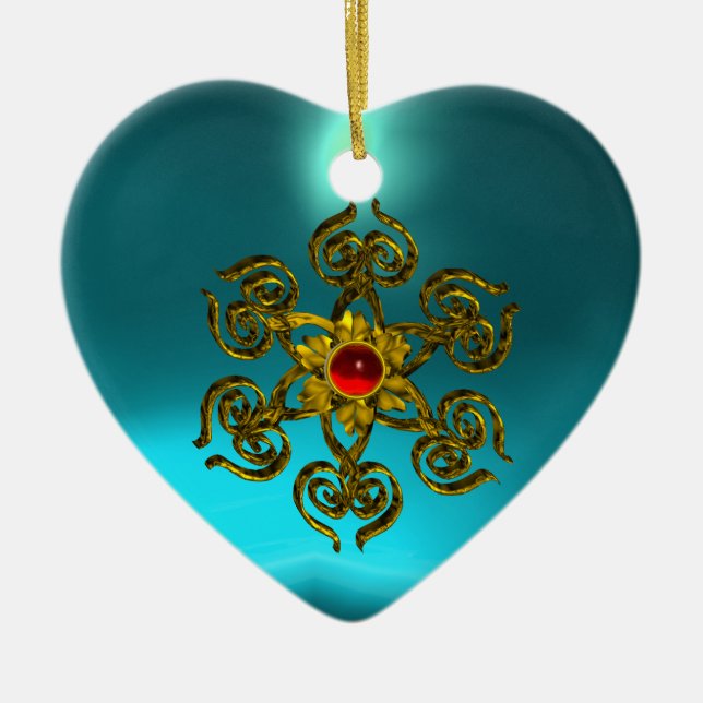 GOLDEN ROSE RUBY ,Blue Aquamarine ,Purple Pink Ceramic Tree Decoration (Front)