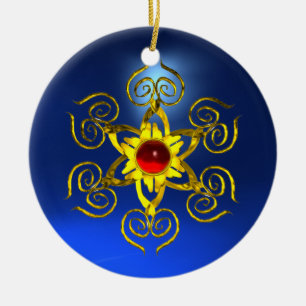 GOLDEN ROSE RUBY Blue Sapphire Ceramic Tree Decoration