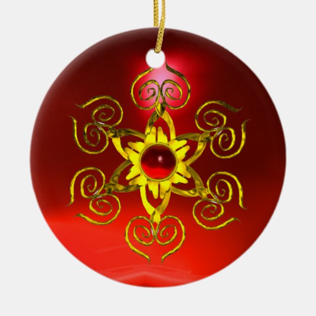 GOLDEN ROSE RUBY CERAMIC TREE DECORATION (Front)